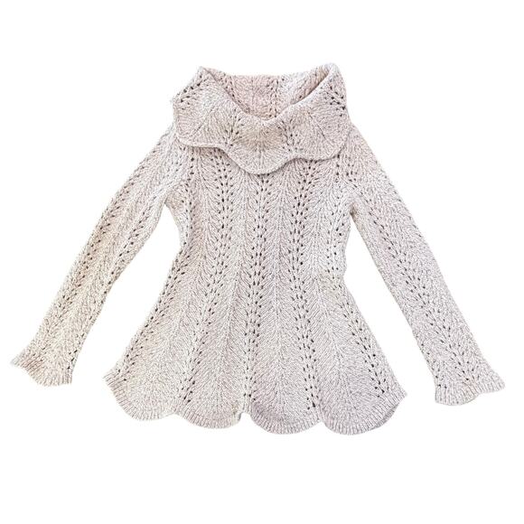 Anthropologie Yellow Bird Crochet Knit Cowl Neck Sweater Small BOHO Cottagecore - Picture 8 of 16